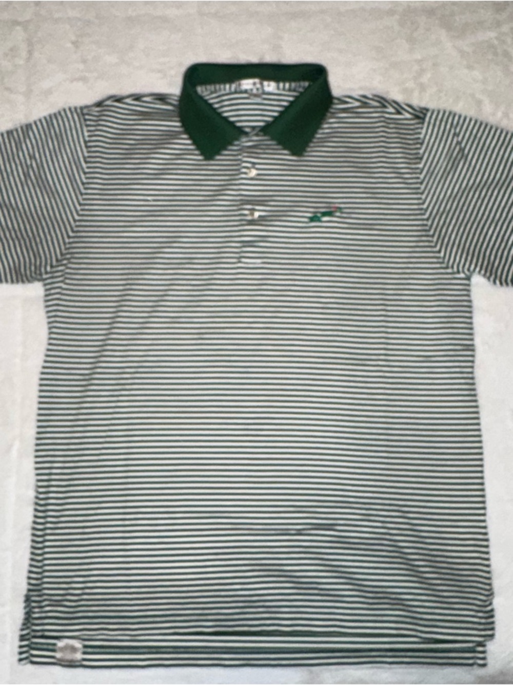 Peter Millar Men’s Green and White Striped Fishers Island Club Polo - Sz M